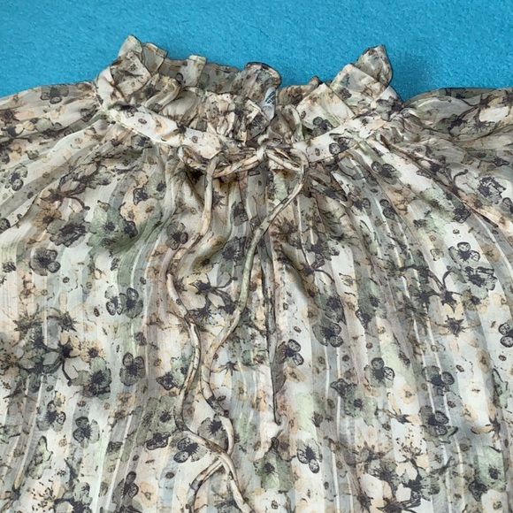 H&M floral semi sheer long raglan sleeve smocked cuff ruffle tie collar size M - Picture 4 of 15
